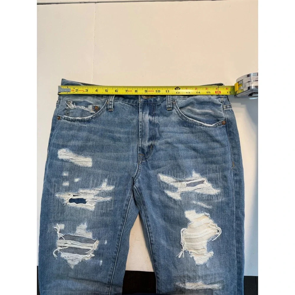 American Eagle Distressed Straight Leg Jeans Mens 32x34 Blue Denim Raw Hem